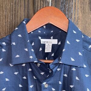 Bar III Navy Shirt with White Paper Plane Print